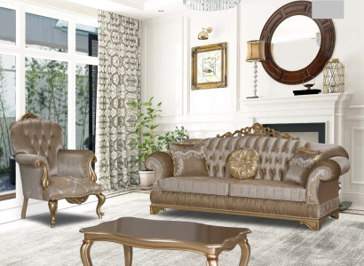Design Chesterfield 3+1 Seat Coffee table Textile Couch Armchair Upholstery Sofa Couches